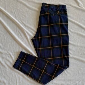 Men's Navy Plaid Casual Jogger Pants - Navy with Brown Windowpane